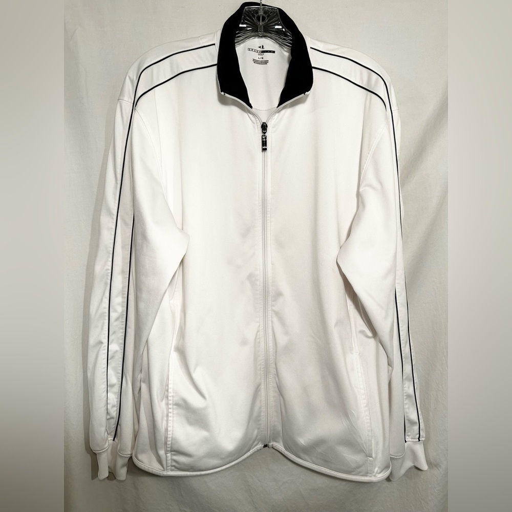 MENS LARGE GRAND SLAM GOLF PERFORMANCE WHITE ZIP FRONT 2 POCKET JACKET